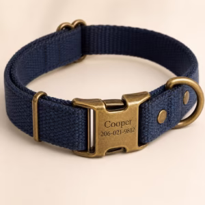 Personalized Engraved Dog Collar, Custom Pet ID Collar, Olive Green or Navy Blue Collar