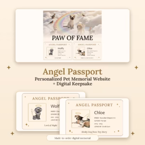 Pet Memorial Website, Custom Angel Passport Digital Keepsake, Personalized Rainbow Bridge Tribute for Dog Cat, Paw of Fame