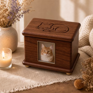 Wood Pet Memorial Box for Dog or Cat Ashes, Personalized Pet Urn Keepsake Box with Photo Frame, Cat Memorial Gift, Pet Loss Remembranc