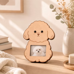 Personalized Wooden Dog Photo Frame, Cute Puppy Picture Frame, Bichon Poodle Desk Decor, Pet Memorial Keepsake, Dog Lover Gift
