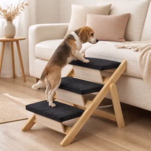 Dog Stairs for Bed, Foldable Wood Pet Steps & Ramp, 3 Step Non Slip Dog Ramp for Sofa, Cat Stairs, Natural Pine Pet Ladder