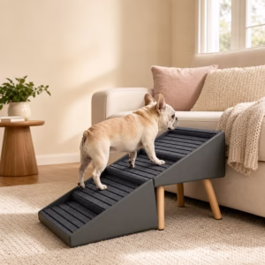 2-in-1 Folding Dog Ramp for Couch and Bed, 4 Step Pet Stairs for Small & Senior Dogs, Non Slip Carpet Tread, Grey Ottoman