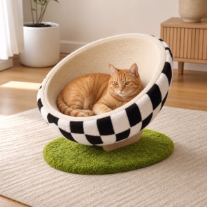 Football Cat Bed with Sisal Scratching Bowl, Soccer Ball Cat Lounge, Tilted Cat Nest, Indoor Cat Furniture