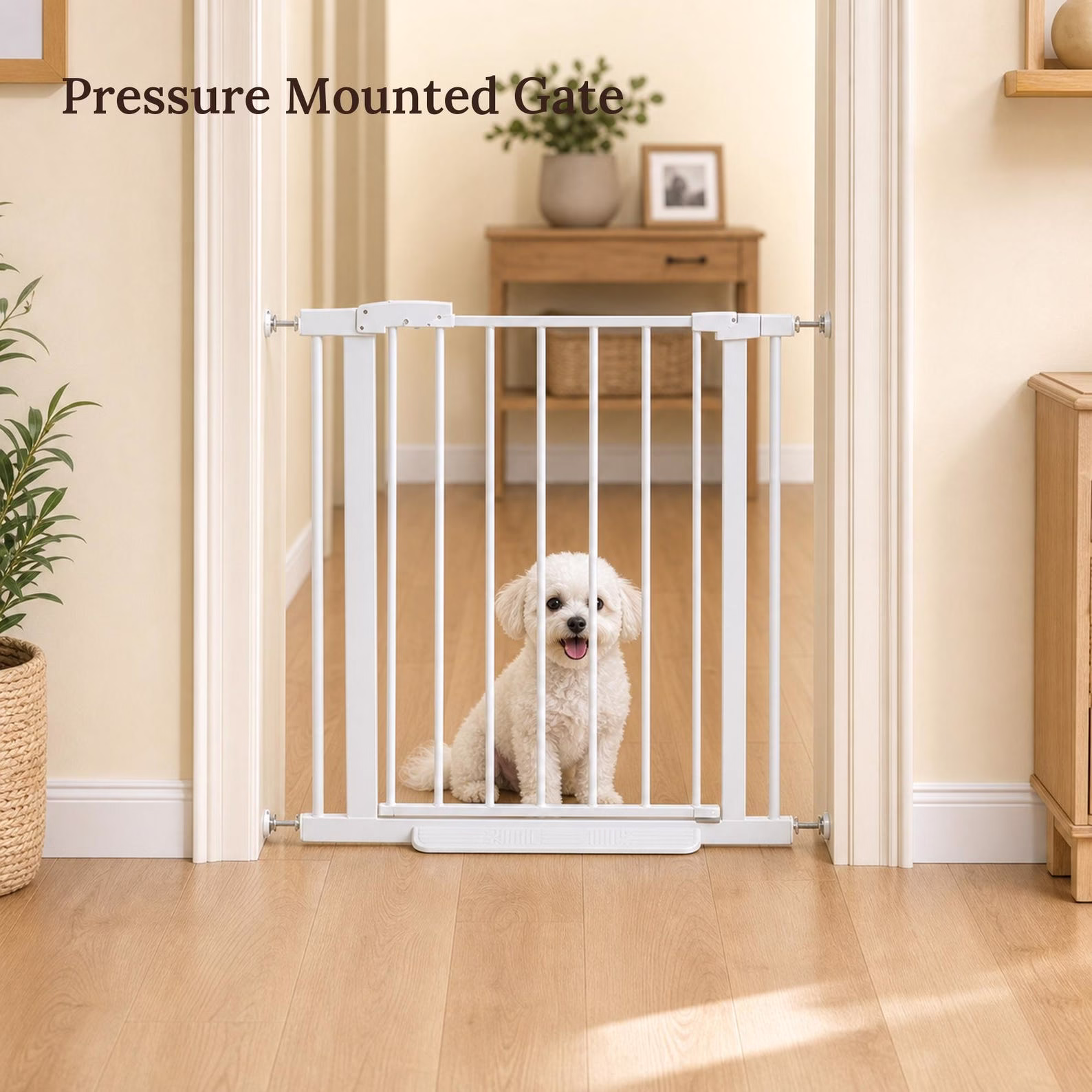 Freestanding Wooden Pet Gate with Door, Adjustable Dog Gate for Doorways & Stairs, No Drill Safety Gate for Small Medium Dog, Indoor Barrier