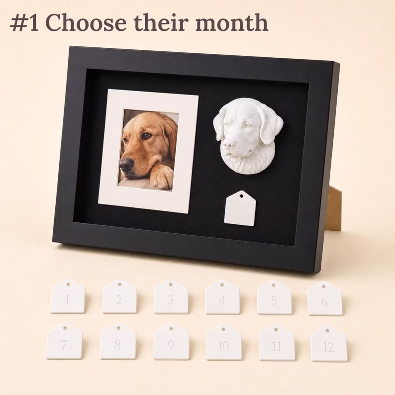 Custom Pet Memorial Photo Frame, Dog Cat Remembrance Shadow Box, Personalized Pet Loss Gift with 3D Pet Head, Month Tag & DIY Silver Marker - Image 2