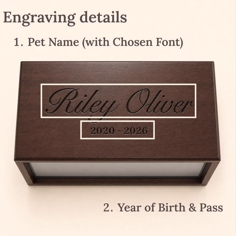 Engraved Wooden Pet Memorial Box, Handmade Wood Keepsake Box for Pet, Walnut Wood Box, Pet Urn Box, Dog Ashes Container, Cat Urn - Image 2