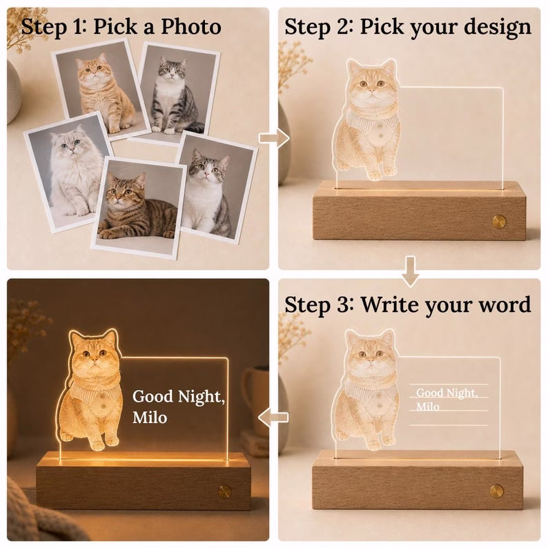 Custom Pet Memorial LED Light, Personalized Acrylic Pet Photo Night Light, Dog Cat Memory Gift, Pet Loss Keepsake - Image 2