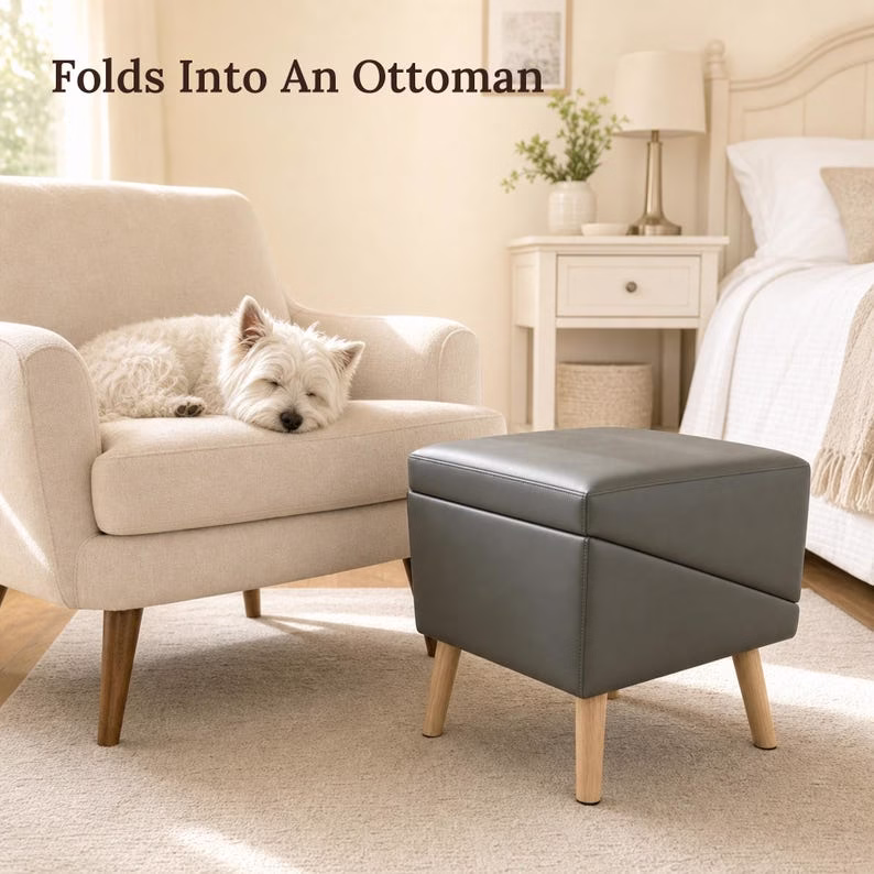 2-in-1 Folding Dog Ramp for Couch and Bed, 4 Step Pet Stairs for Small & Senior Dogs, Non Slip Carpet Tread, Grey Ottoman - Image 2