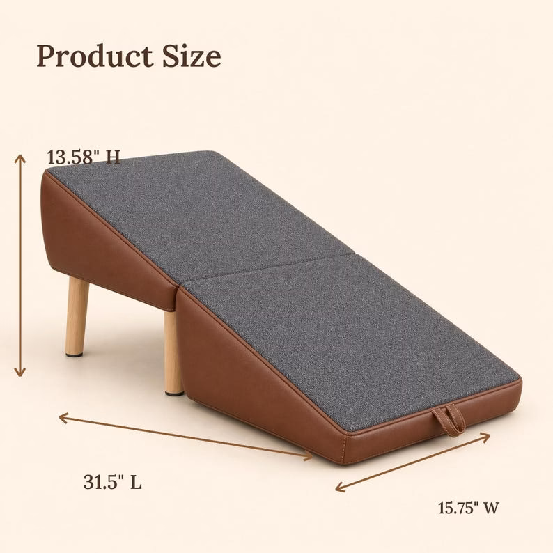 Dog Ramp for Couch and Bed, 2 in 1 Foldable Pet Steps Ottoman, Wooden Dog Stairs for Small Dogs Cats, Brown Pet Ramp - Image 2