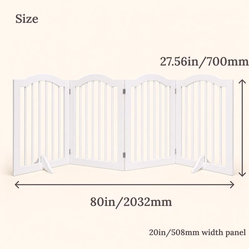 Freestanding Dog Gate, White Wooden 4 Panel Pet Fence, Foldable Indoor Puppy Barrier for Doorway Hallway Kitchen, No Assembly Pet Gate - Image 2