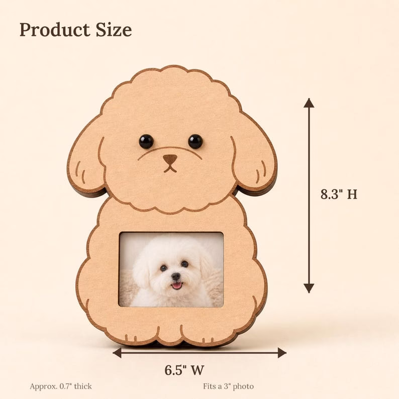 Personalized Wooden Dog Photo Frame, Cute Puppy Picture Frame, Bichon Poodle Desk Decor, Pet Memorial Keepsake, Dog Lover Gift - Image 2