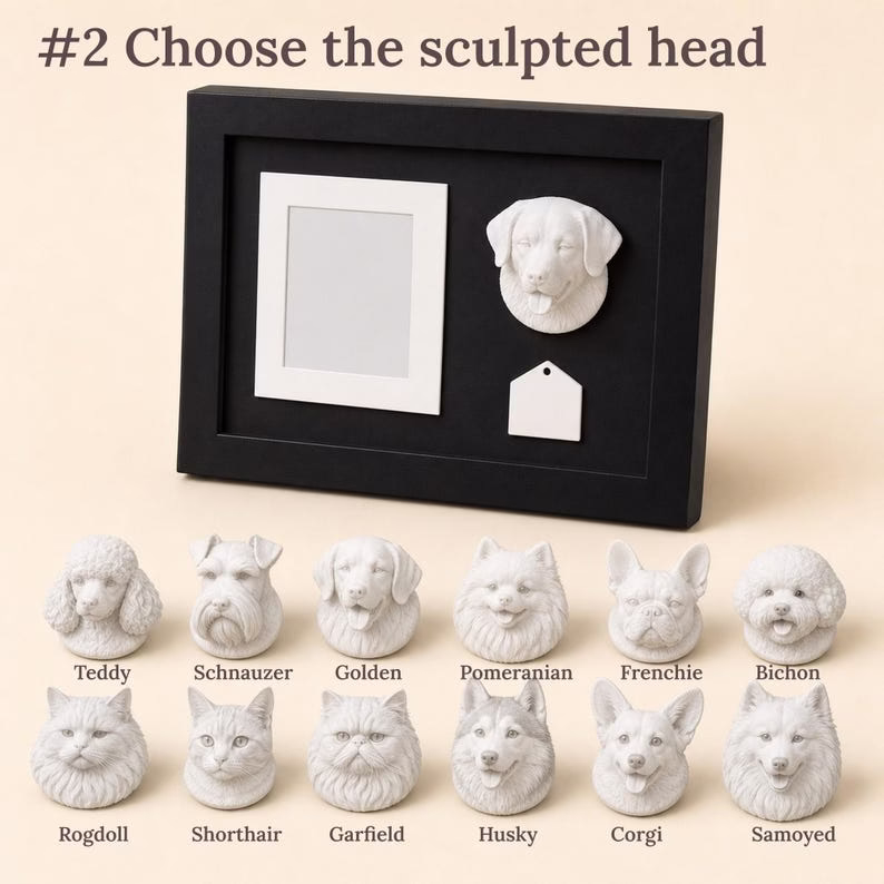 Custom Pet Memorial Photo Frame, Dog Cat Remembrance Shadow Box, Personalized Pet Loss Gift with 3D Pet Head, Month Tag & DIY Silver Marker - Image 3