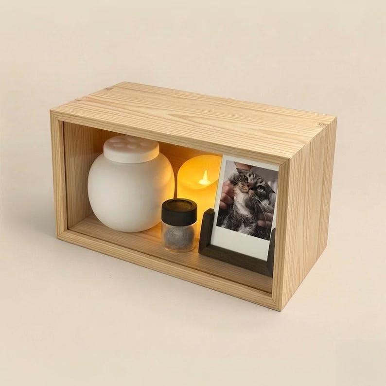 Pet Keepsake Box, Pet Urn for Cat, Cat Urn Ceramic, Dog Ashes Box, White Wood Box with Urn, Pet Memorial Gift, Dog Loss Gift - Image 3