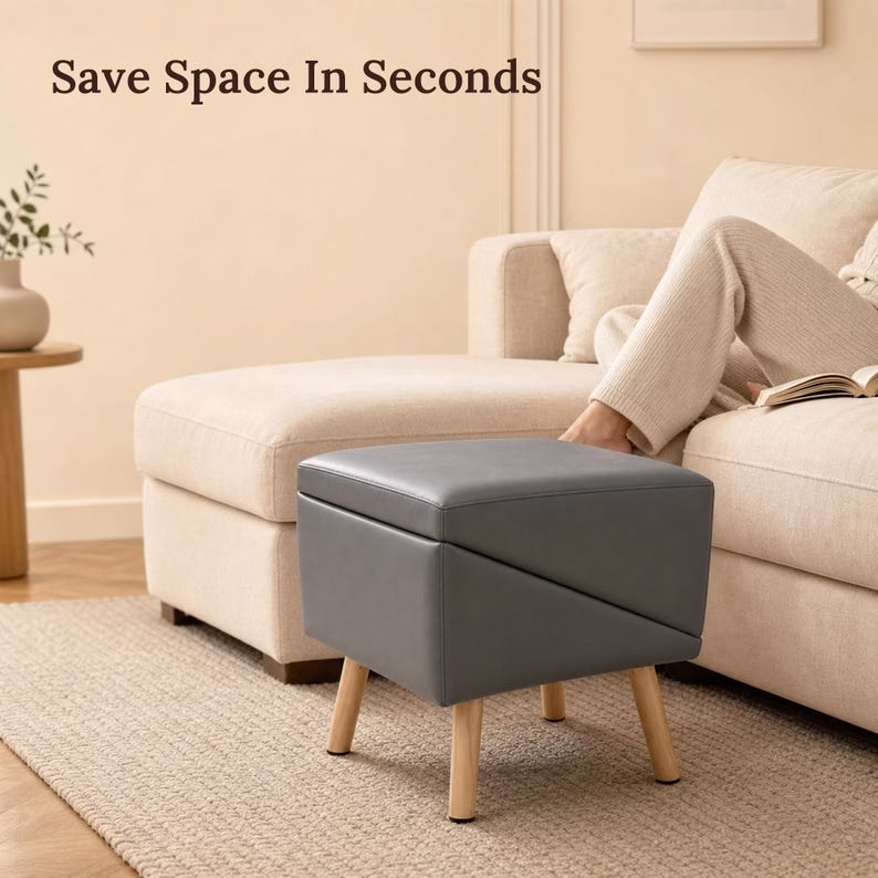 2-in-1 Folding Dog Ramp for Couch and Bed, 4 Step Pet Stairs for Small & Senior Dogs, Non Slip Carpet Tread, Grey Ottoman - Image 3