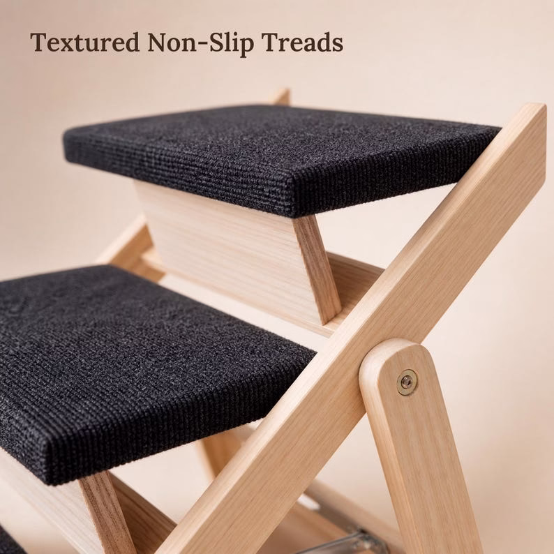Dog Stairs for Bed, Foldable Wood Pet Steps & Ramp, 3 Step Non Slip Dog Ramp for Sofa, Cat Stairs, Natural Pine Pet Ladder - Image 3