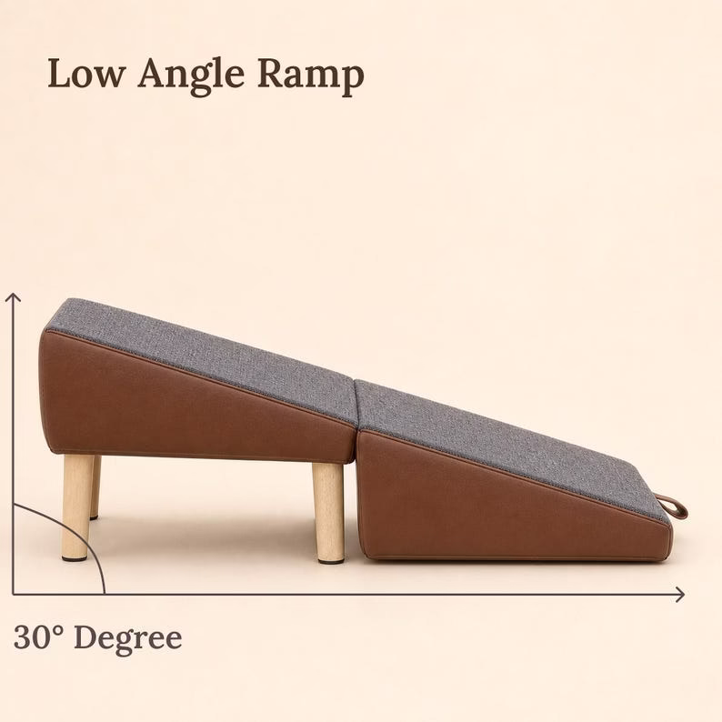 Dog Ramp for Couch and Bed, 2 in 1 Foldable Pet Steps Ottoman, Wooden Dog Stairs for Small Dogs Cats, Brown Pet Ramp - Image 3