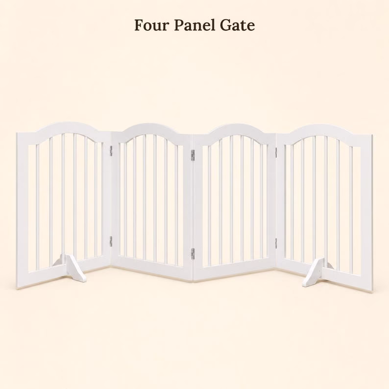 Freestanding Dog Gate, White Wooden 4 Panel Pet Fence, Foldable Indoor Puppy Barrier for Doorway Hallway Kitchen, No Assembly Pet Gate - Image 3