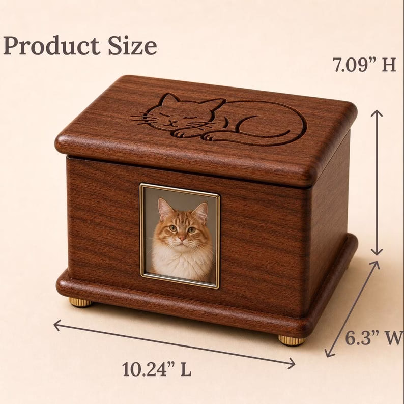 Wood Pet Memorial Box for Dog or Cat Ashes, Personalized Pet Urn Keepsake Box with Photo Frame, Cat Memorial Gift, Pet Loss Remembranc - Image 2