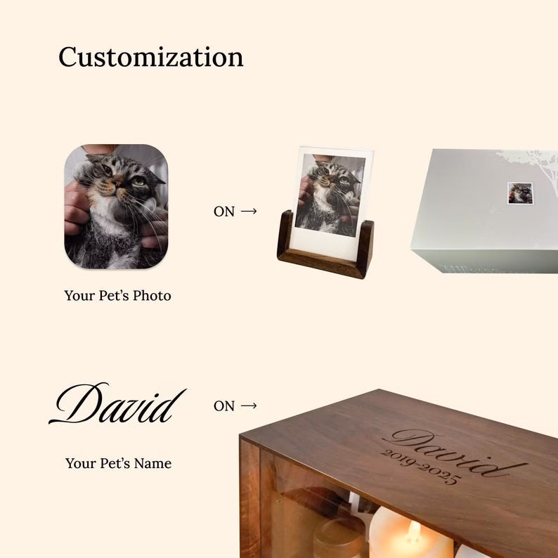 Engraved Wooden Pet Memorial Box, Handmade Wood Keepsake Box for Pet, Walnut Wood Box, Pet Urn Box, Dog Ashes Container, Cat Urn - Image 4