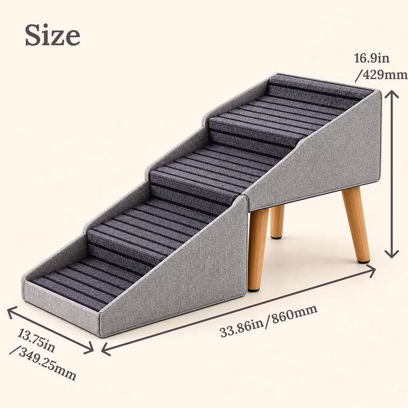2-in-1 Folding Dog Ramp for Couch and Bed, 4 Step Pet Stairs for Small & Senior Dogs, Non Slip Carpet Tread, Grey Ottoman - Image 4