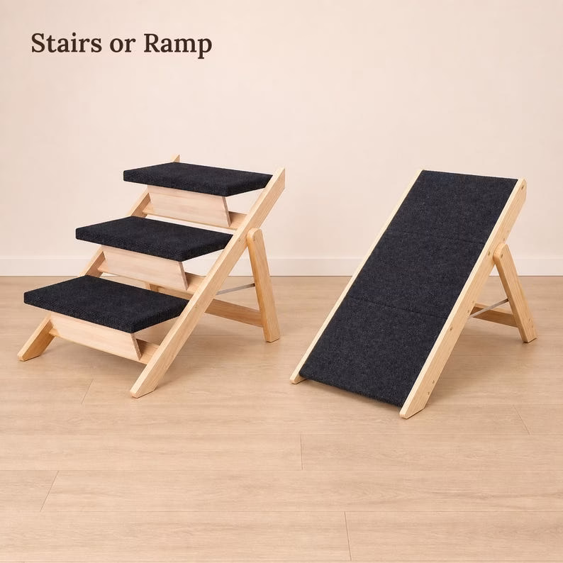 Dog Stairs for Bed, Foldable Wood Pet Steps & Ramp, 3 Step Non Slip Dog Ramp for Sofa, Cat Stairs, Natural Pine Pet Ladder - Image 4