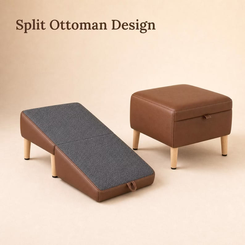 Dog Ramp for Couch and Bed, 2 in 1 Foldable Pet Steps Ottoman, Wooden Dog Stairs for Small Dogs Cats, Brown Pet Ramp - Image 4