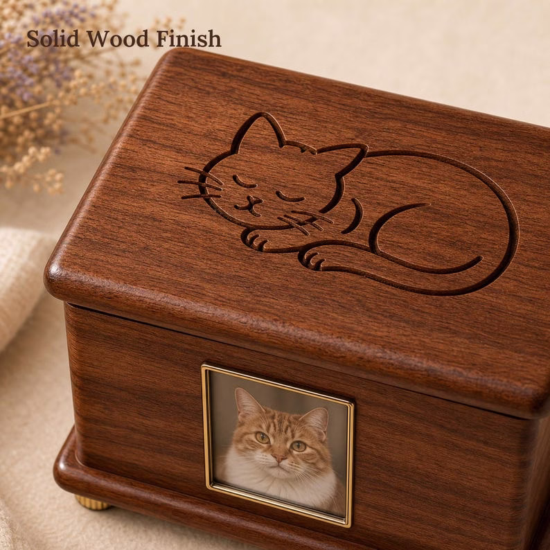 Wood Pet Memorial Box for Dog or Cat Ashes, Personalized Pet Urn Keepsake Box with Photo Frame, Cat Memorial Gift, Pet Loss Remembranc - Image 3
