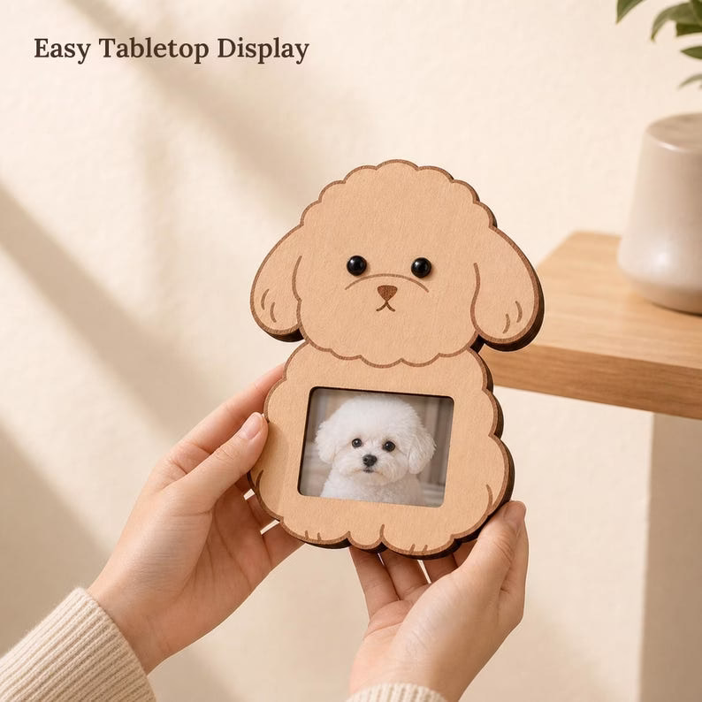 Personalized Wooden Dog Photo Frame, Cute Puppy Picture Frame, Bichon Poodle Desk Decor, Pet Memorial Keepsake, Dog Lover Gift - Image 4