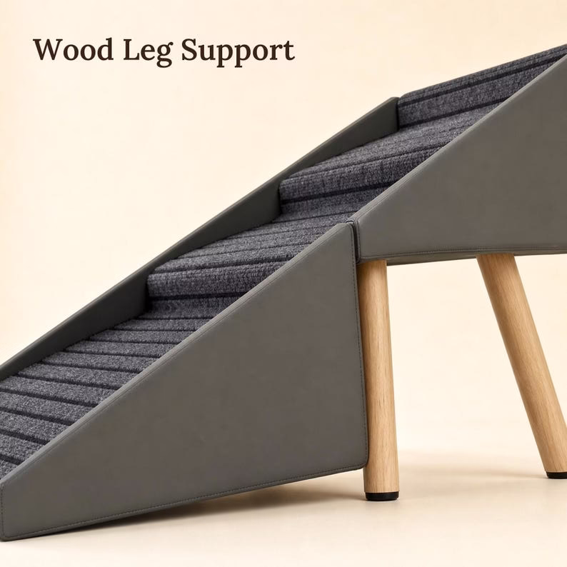 2-in-1 Folding Dog Ramp for Couch and Bed, 4 Step Pet Stairs for Small & Senior Dogs, Non Slip Carpet Tread, Grey Ottoman - Image 5