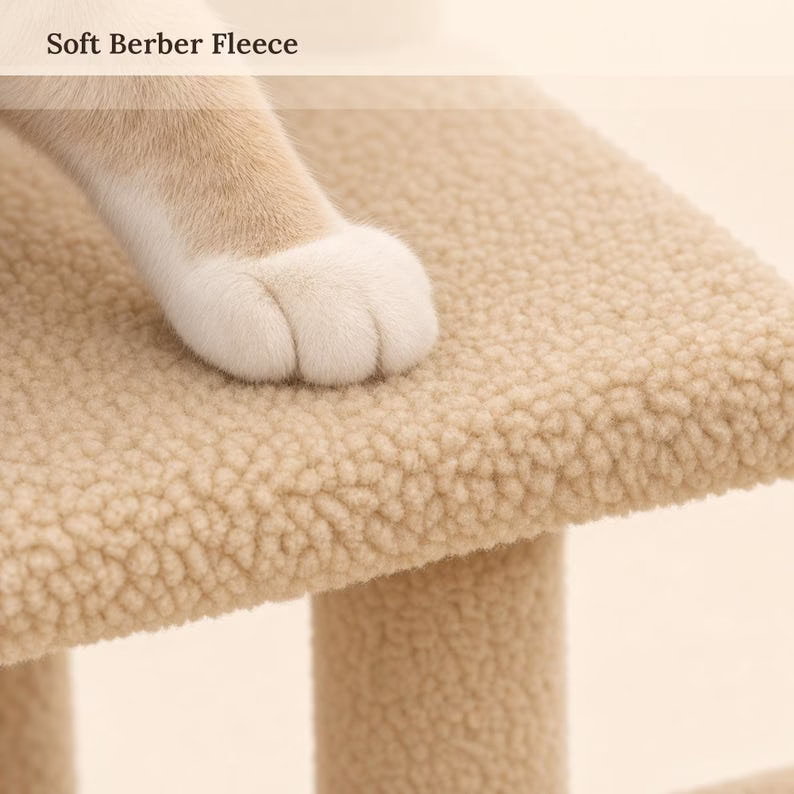4 Step Carpeted Dog Stairs, Stairs for Cat, Beige Bedside Pet Steps, Senior Pet Ramp, Soft Plush Cat Scratcher - Image 5