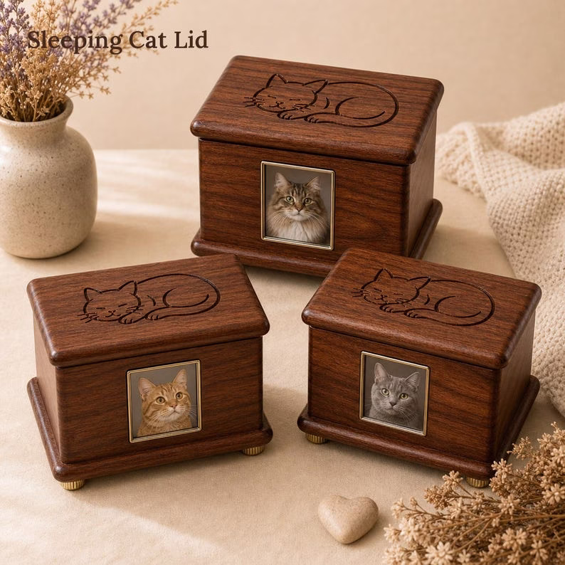Wood Pet Memorial Box for Dog or Cat Ashes, Personalized Pet Urn Keepsake Box with Photo Frame, Cat Memorial Gift, Pet Loss Remembranc - Image 4