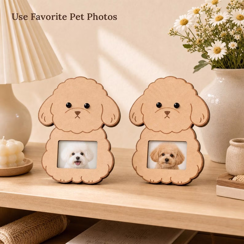 Personalized Wooden Dog Photo Frame, Cute Puppy Picture Frame, Bichon Poodle Desk Decor, Pet Memorial Keepsake, Dog Lover Gift - Image 5