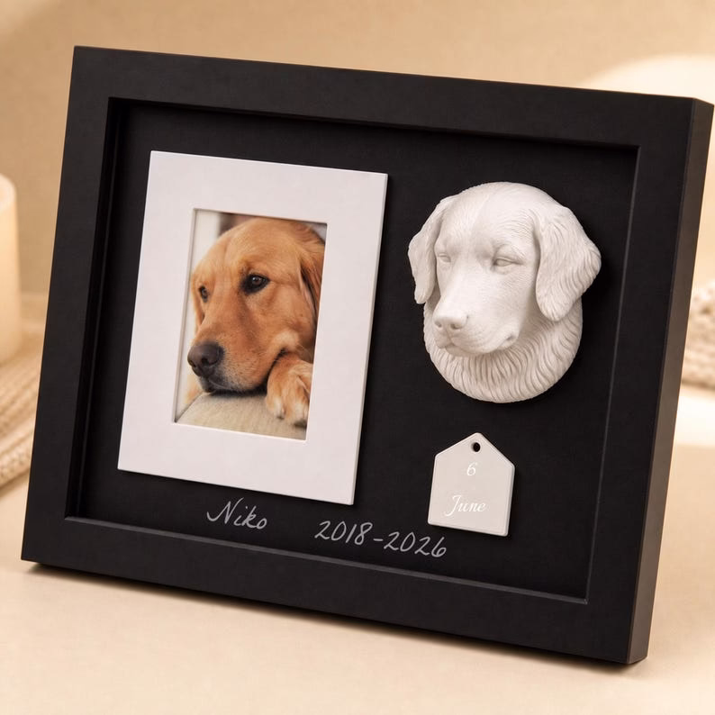 Custom Pet Memorial Photo Frame, Dog Cat Remembrance Shadow Box, Personalized Pet Loss Gift with 3D Pet Head, Month Tag & DIY Silver Marker - Image 6