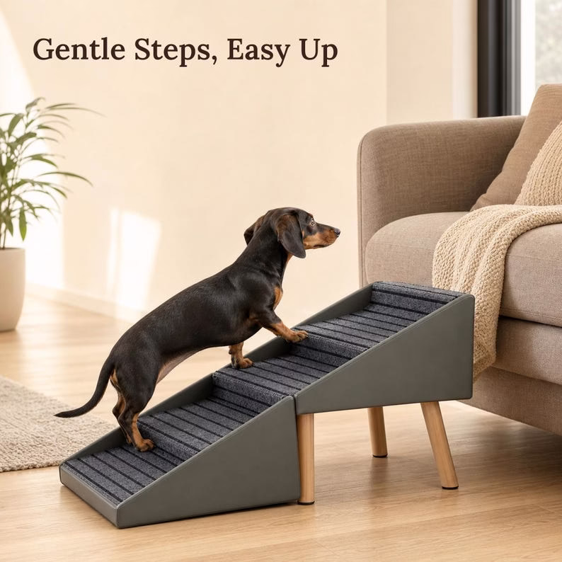 2-in-1 Folding Dog Ramp for Couch and Bed, 4 Step Pet Stairs for Small & Senior Dogs, Non Slip Carpet Tread, Grey Ottoman - Image 6