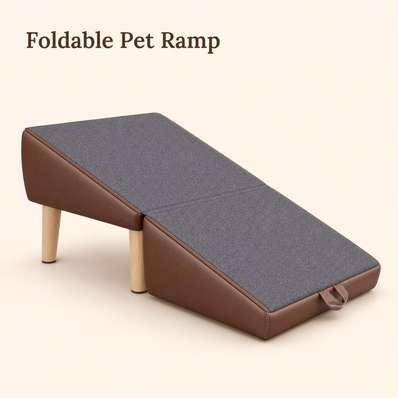Dog Ramp for Couch and Bed, 2 in 1 Foldable Pet Steps Ottoman, Wooden Dog Stairs for Small Dogs Cats, Brown Pet Ramp - Image 6