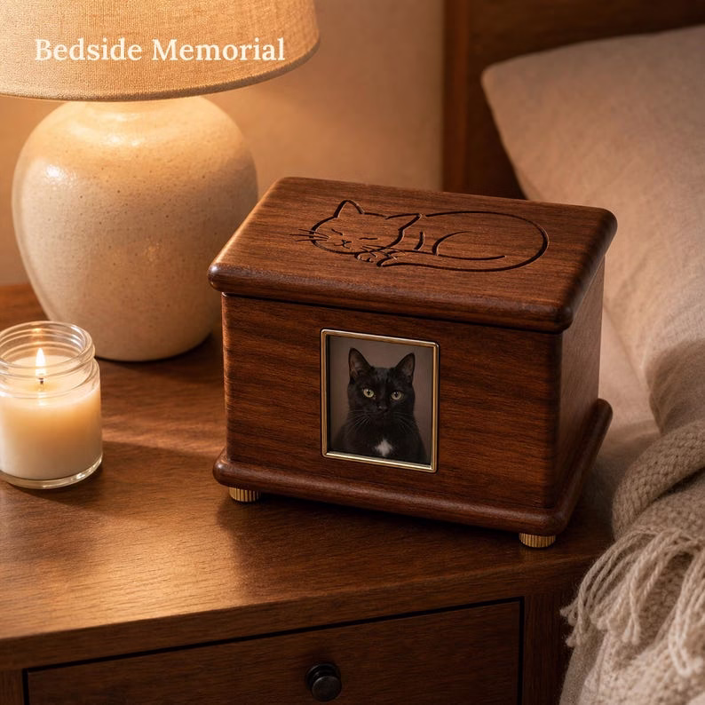 Wood Pet Memorial Box for Dog or Cat Ashes, Personalized Pet Urn Keepsake Box with Photo Frame, Cat Memorial Gift, Pet Loss Remembranc - Image 5