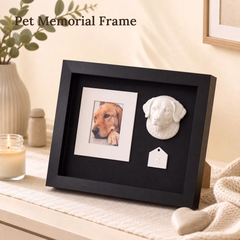 Custom Pet Memorial Photo Frame, Dog Cat Remembrance Shadow Box, Personalized Pet Loss Gift with 3D Pet Head, Month Tag & DIY Silver Marker - Image 7