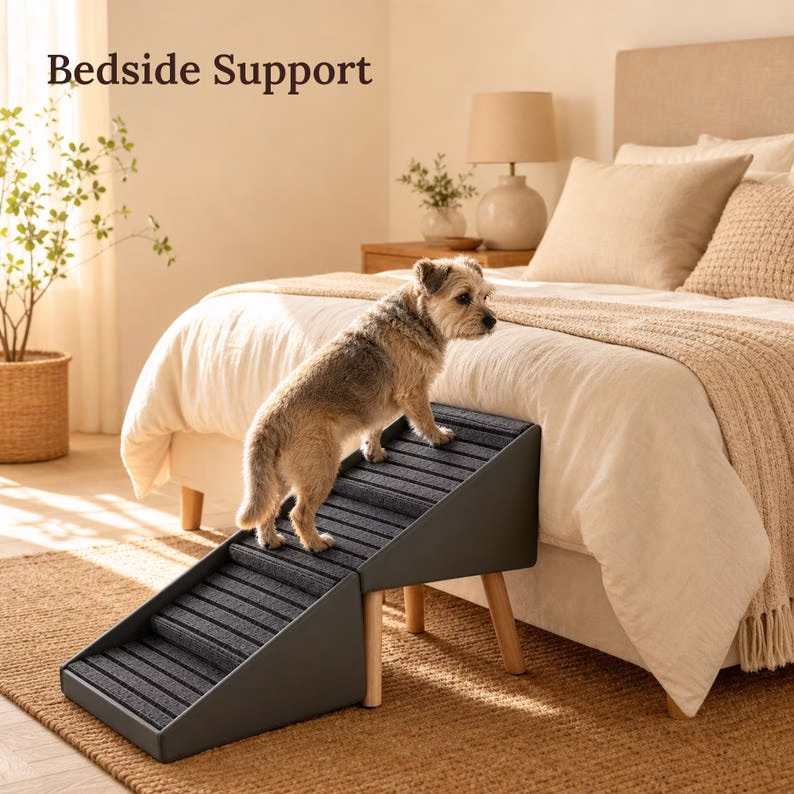 2-in-1 Folding Dog Ramp for Couch and Bed, 4 Step Pet Stairs for Small & Senior Dogs, Non Slip Carpet Tread, Grey Ottoman - Image 7