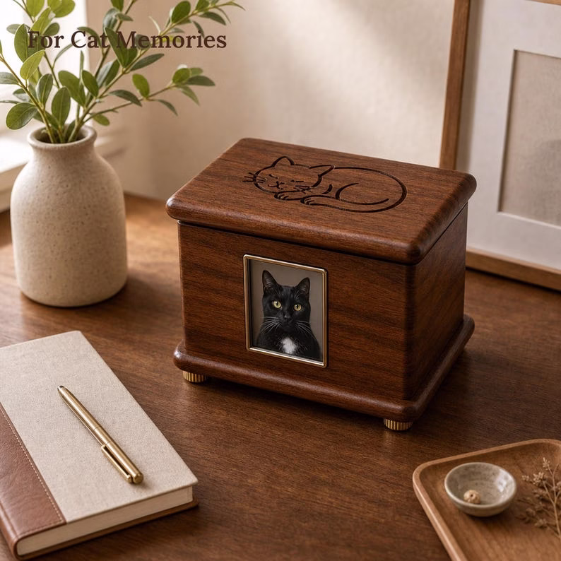 Wood Pet Memorial Box for Dog or Cat Ashes, Personalized Pet Urn Keepsake Box with Photo Frame, Cat Memorial Gift, Pet Loss Remembranc - Image 6