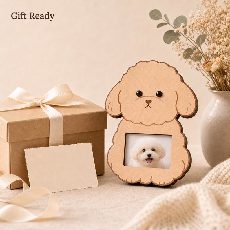 Personalized Wooden Dog Photo Frame, Cute Puppy Picture Frame, Bichon Poodle Desk Decor, Pet Memorial Keepsake, Dog Lover Gift - Image 6