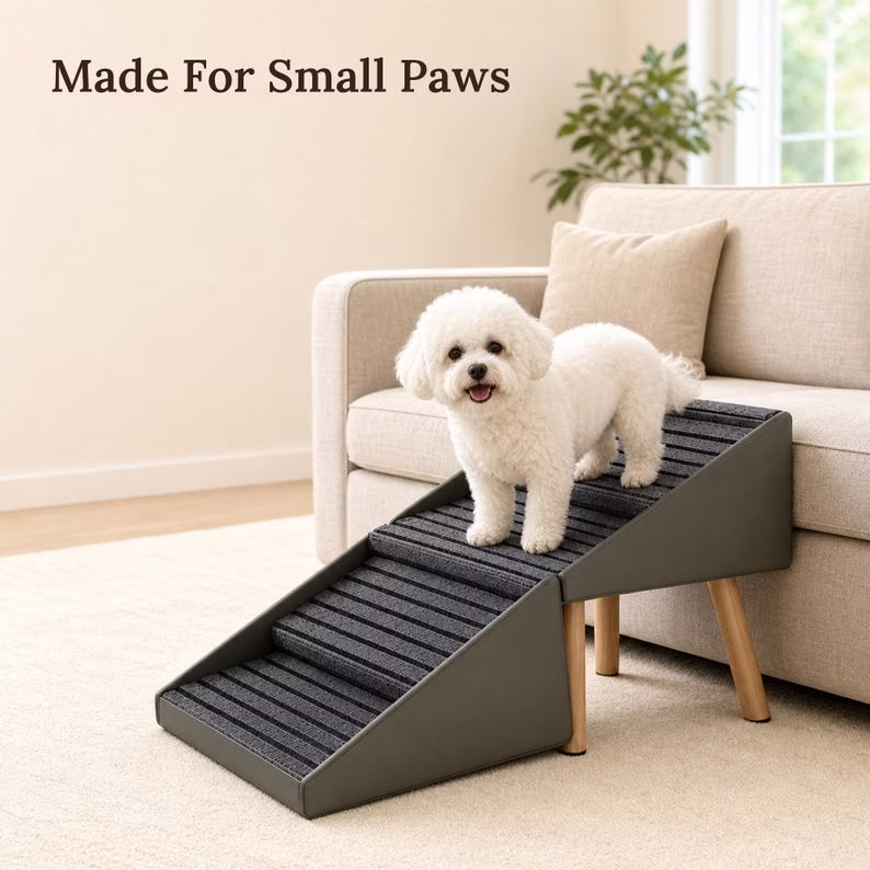 2-in-1 Folding Dog Ramp for Couch and Bed, 4 Step Pet Stairs for Small & Senior Dogs, Non Slip Carpet Tread, Grey Ottoman - Image 8