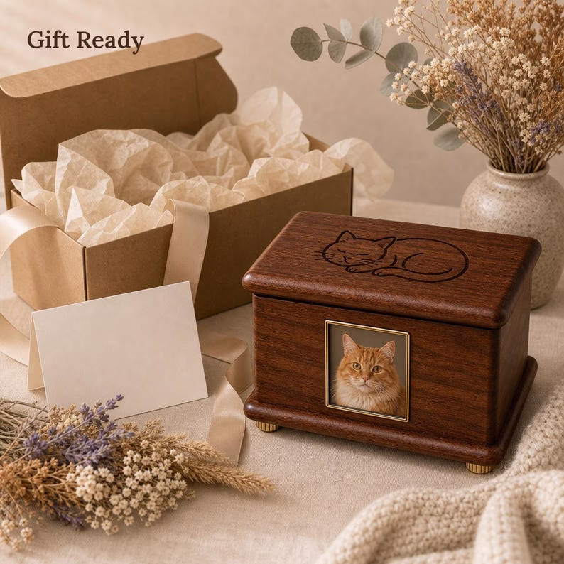 Wood Pet Memorial Box for Dog or Cat Ashes, Personalized Pet Urn Keepsake Box with Photo Frame, Cat Memorial Gift, Pet Loss Remembranc - Image 7