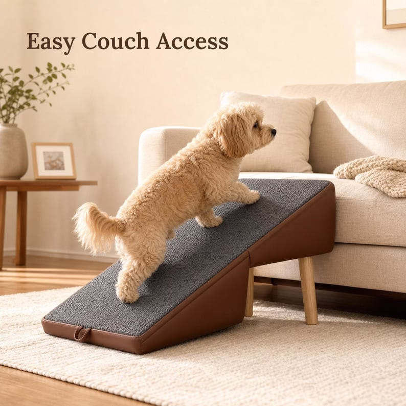 Dog Ramp for Couch and Bed, 2 in 1 Foldable Pet Steps Ottoman, Wooden Dog Stairs for Small Dogs Cats, Brown Pet Ramp - Image 9