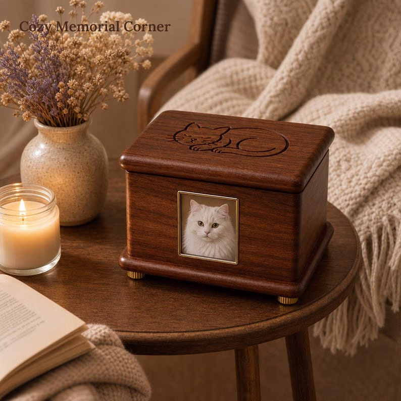Wood Pet Memorial Box for Dog or Cat Ashes, Personalized Pet Urn Keepsake Box with Photo Frame, Cat Memorial Gift, Pet Loss Remembranc - Image 8