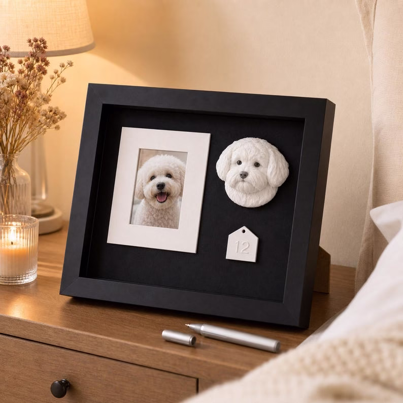 Custom Pet Memorial Photo Frame, Dog Cat Remembrance Shadow Box, Personalized Pet Loss Gift with 3D Pet Head, Month Tag & DIY Silver Marker - Image 10