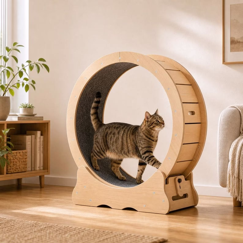 Cat Exercise Wheel for Indoor Cats, 29.5 Inch Wooden Cat Treadmill with Carpet Track, Cat Running Wheel, Modern Pet Furniture - Image 10