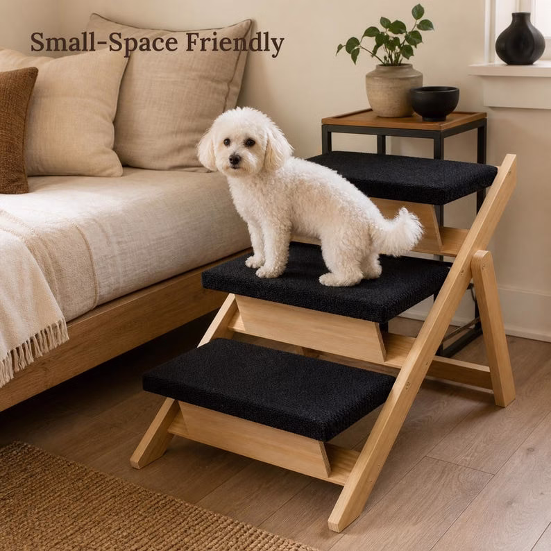 Dog Stairs for Bed, Foldable Wood Pet Steps & Ramp, 3 Step Non Slip Dog Ramp for Sofa, Cat Stairs, Natural Pine Pet Ladder - Image 10