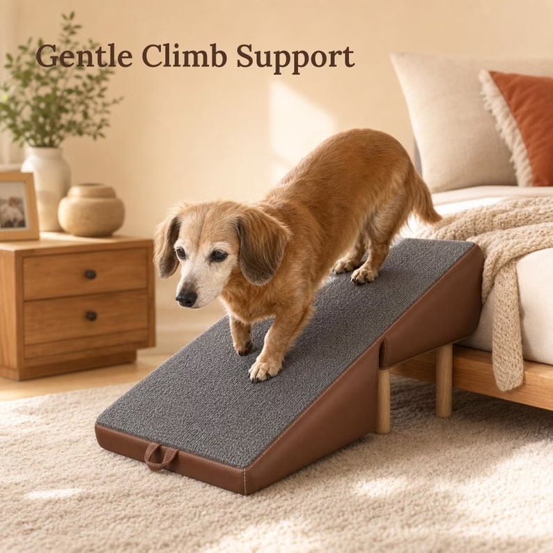 Dog Ramp for Couch and Bed, 2 in 1 Foldable Pet Steps Ottoman, Wooden Dog Stairs for Small Dogs Cats, Brown Pet Ramp - Image 10