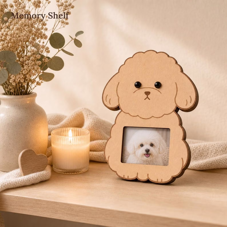 Personalized Wooden Dog Photo Frame, Cute Puppy Picture Frame, Bichon Poodle Desk Decor, Pet Memorial Keepsake, Dog Lover Gift - Image 9