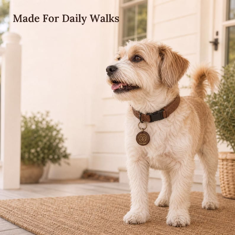 Personalized Dog Collar with Wooden Name Tag, Custom Pet ID Collar, Engraved Icon & Name, Brown Dog Collar - Image 11